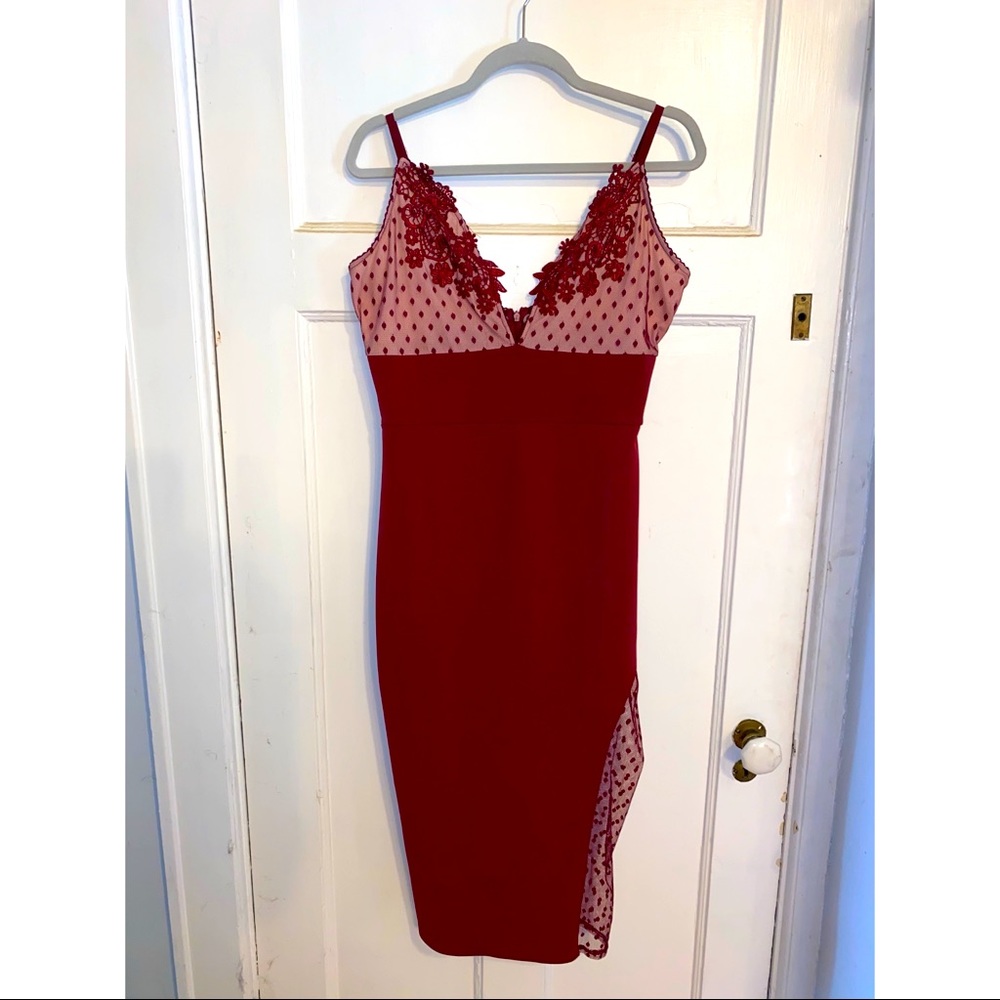 ASOS RED FLORAL LACE INSERT DRESS SIZE 12